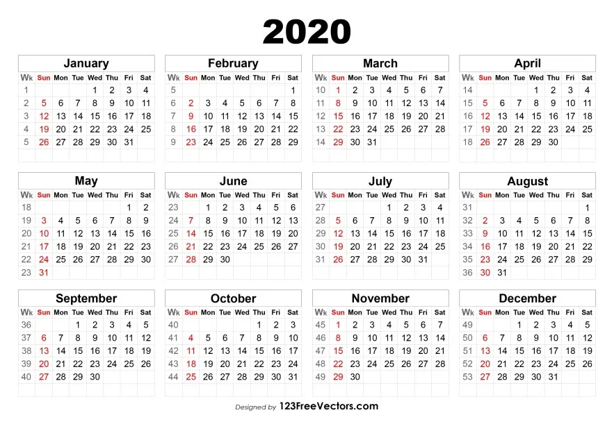 2020 Calendar With Week Numbers | Calendar With Week