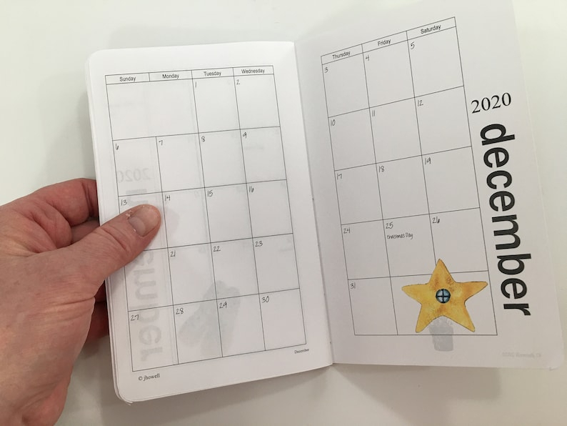 2020 Mini Printable Watercolor Pocket Calendar Minimalist