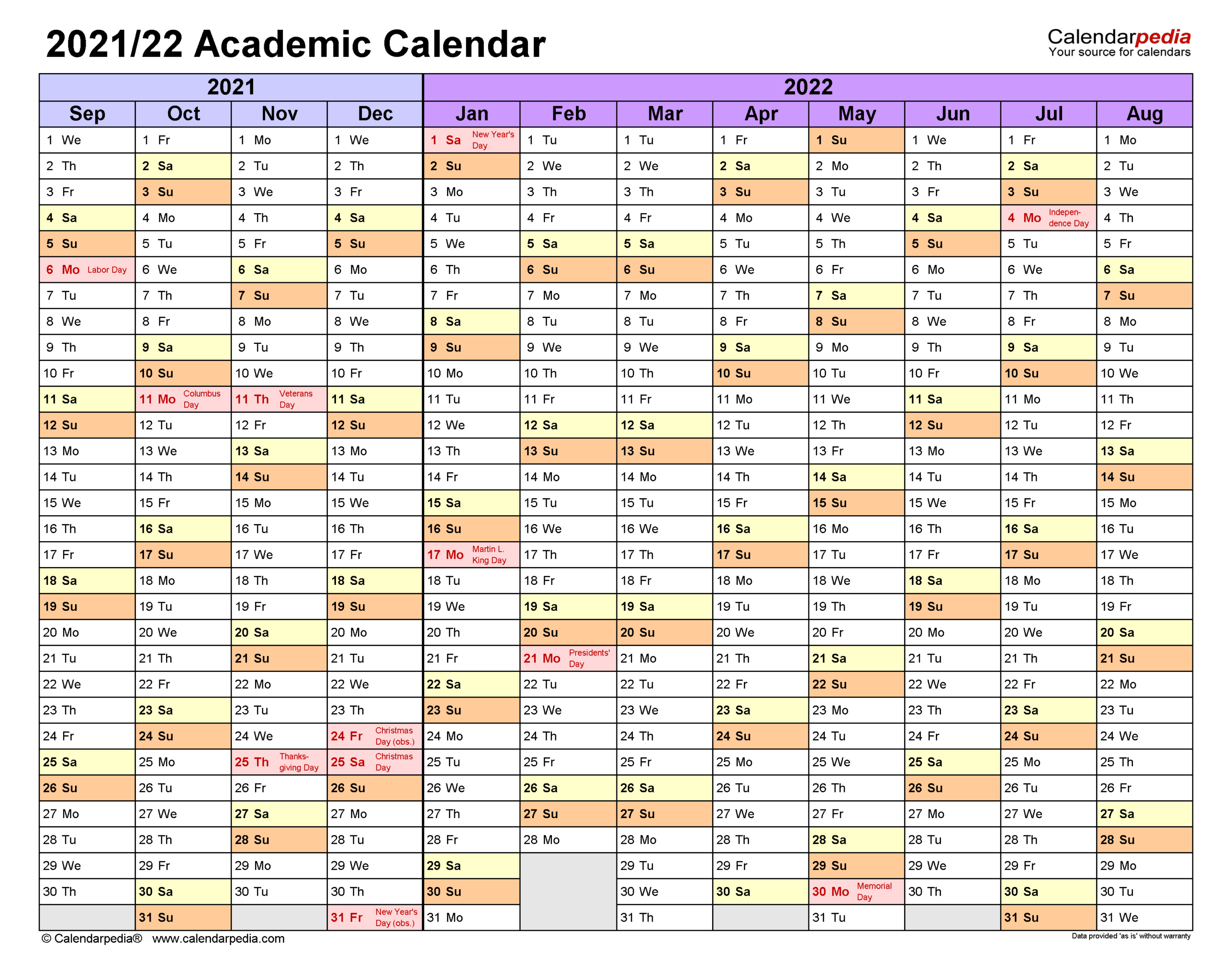 2021 2022 Academic Calendar | Printable Calendars 2021