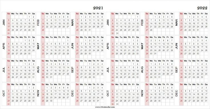 2021-2022 Printable Calendar - Two Year Calendar Template