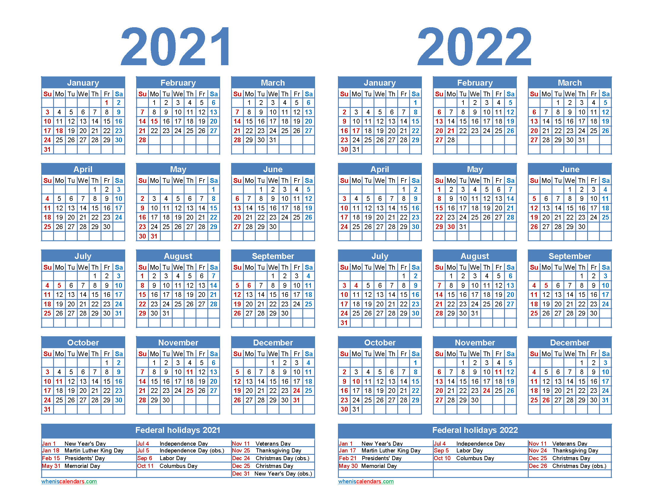 2021 And 2022 Calendar Printable Word, Pdf - Free