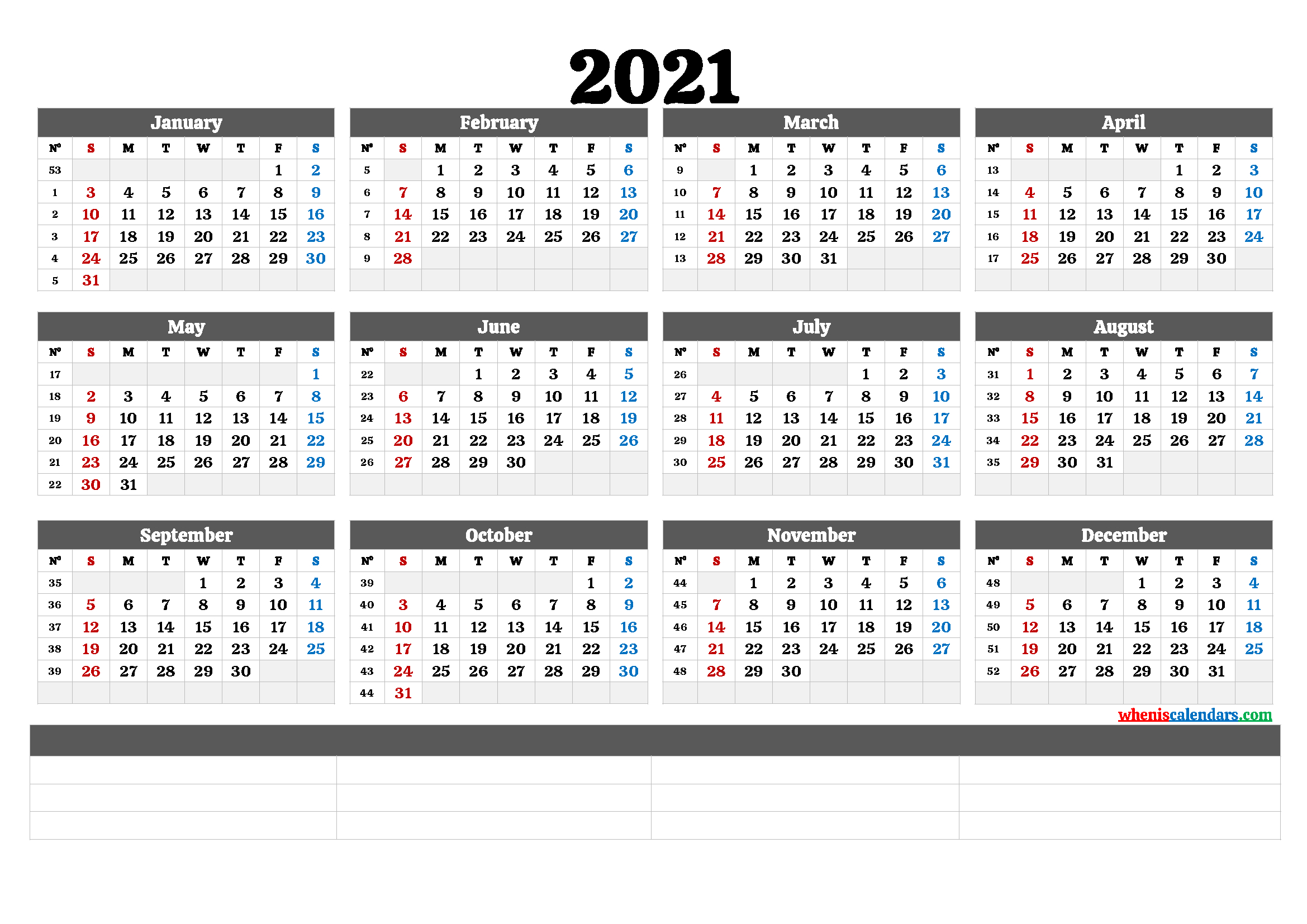 2021 Annual Calendar Printable (6 Templates) | Free