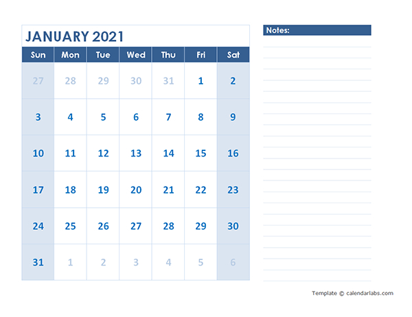 2021 Blank Printable Calendar - Free Printable Templates