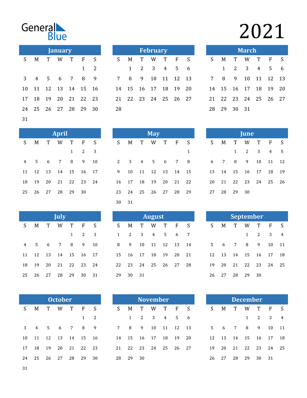2021 Calendar Free Printable Excel | Calendar Printables