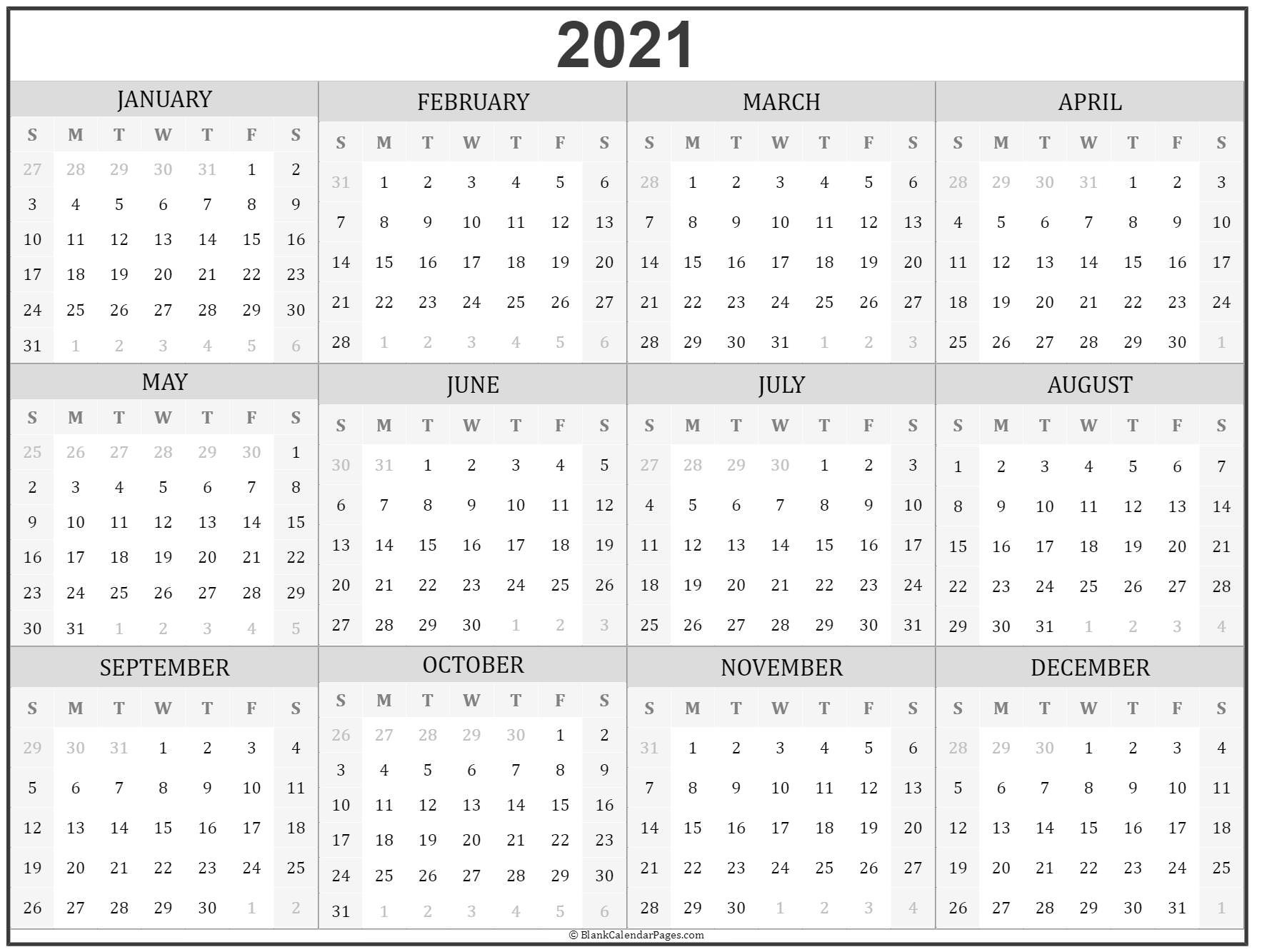 2021 Calendar Print Out Full Months | Free Printable