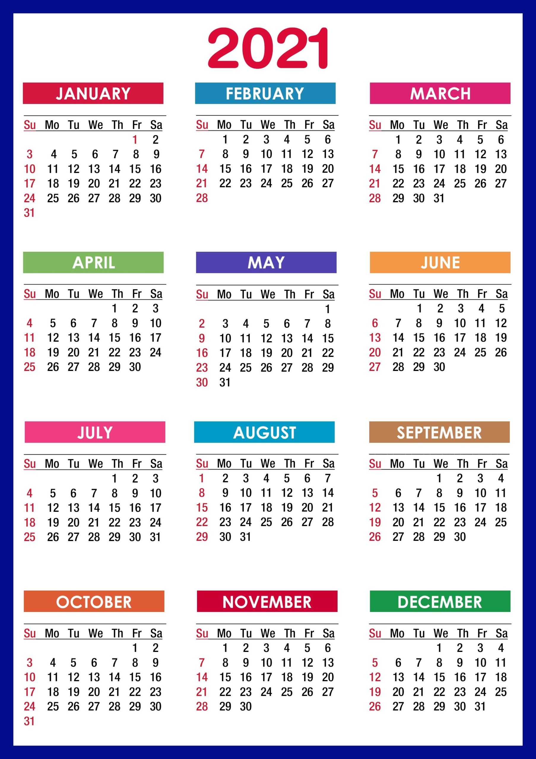 Google Calendar 2021 Printable