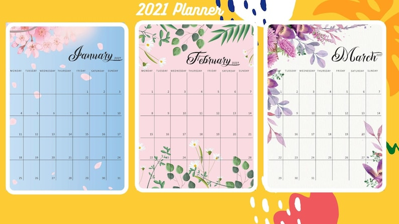 2021 Calendar Printable 2021 Calendar Template Monthly | Etsy