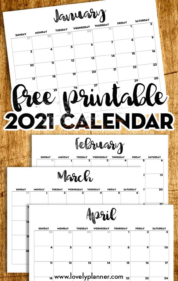 2021 Calendar Printable Free Template - Lovely Planner