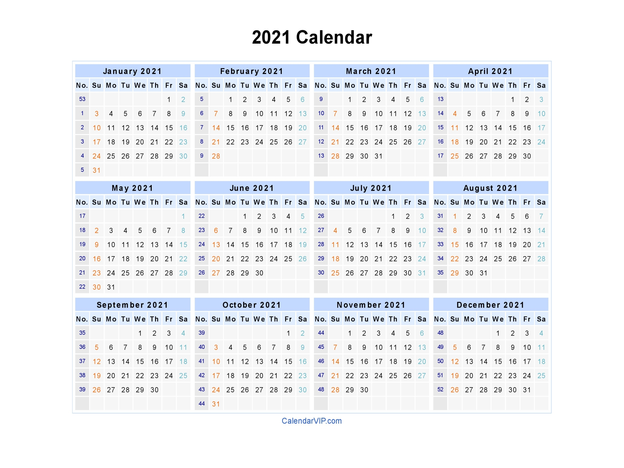 2021 Calendar Printable