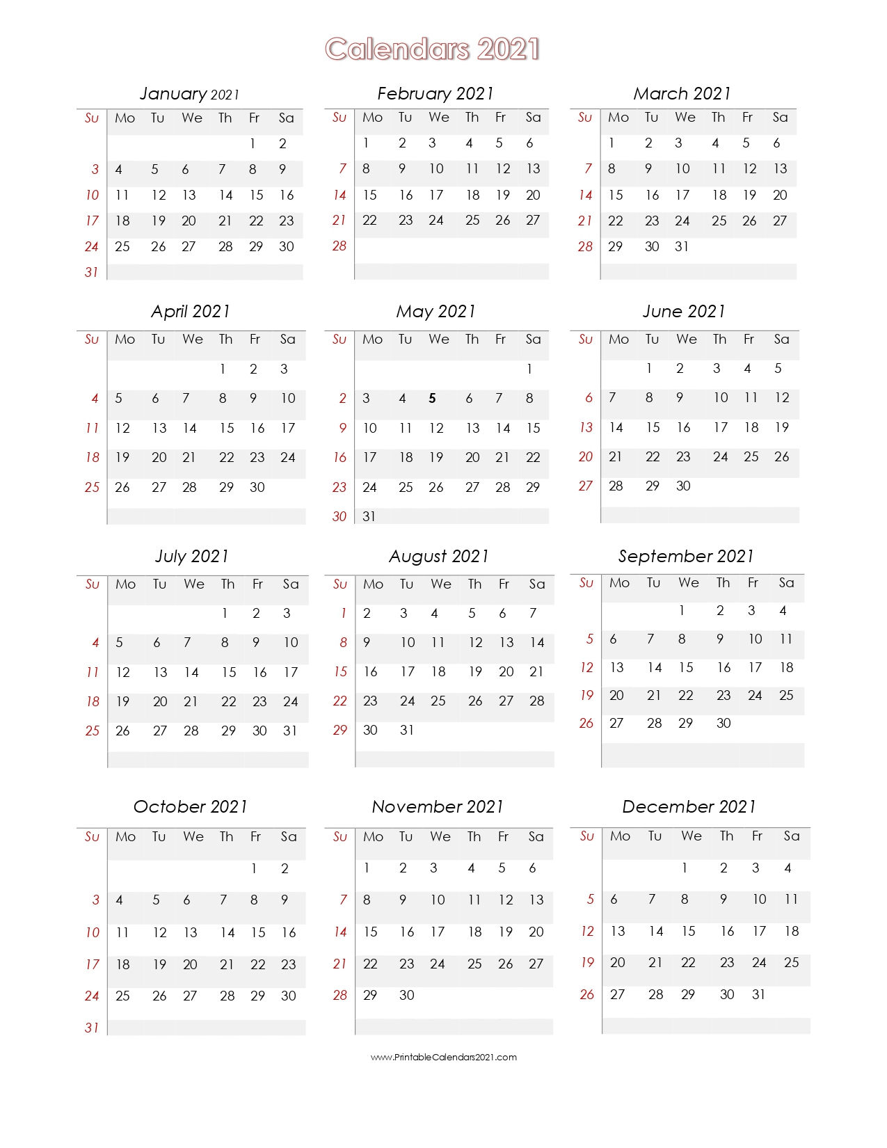 2021 Calendar To Fill In | Calendar Template Printable