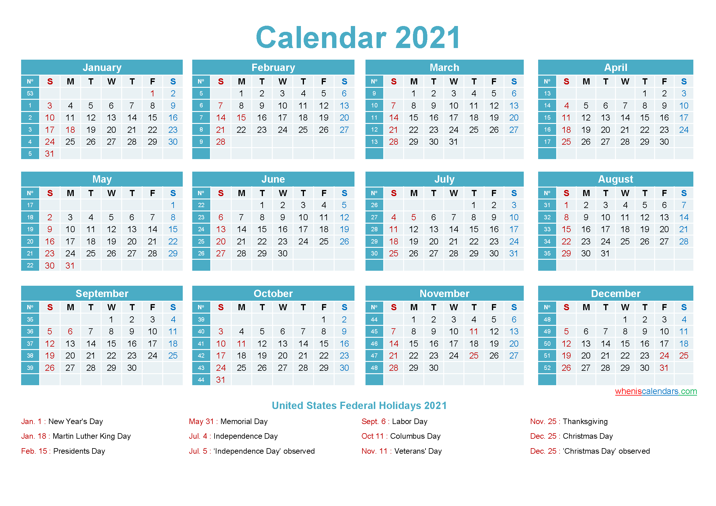 2021 Calendar With Holidays Printable Word, Pdf - Free 2020 And 2021 Calendar Printable Monthly