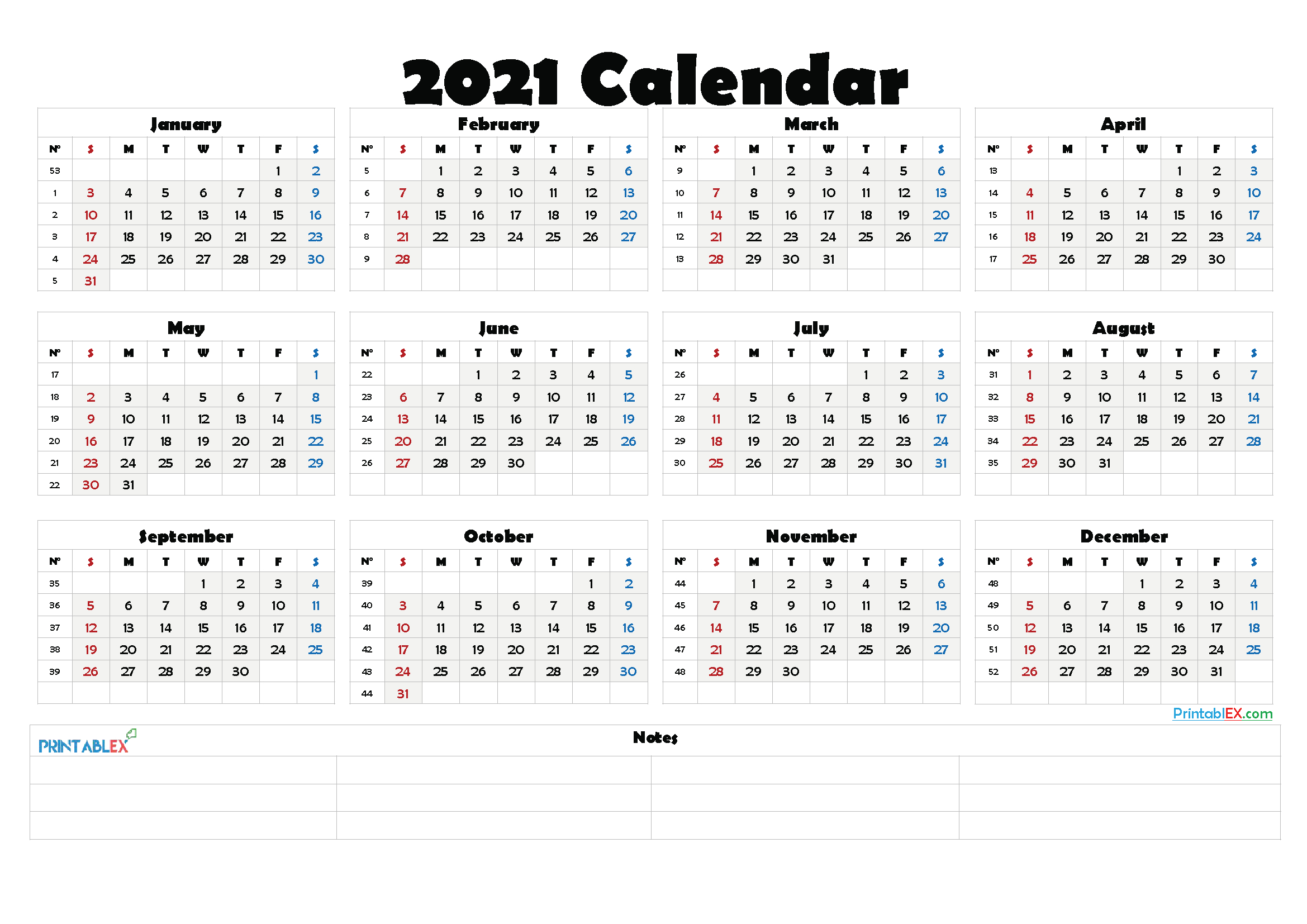 2021 Calendar With Week Number Printable Free / 2021 Free