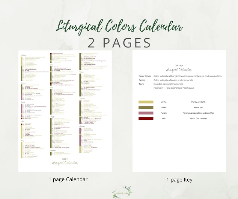 2021 Catholic Liturgical Calendar: Liturgical Colors Guide