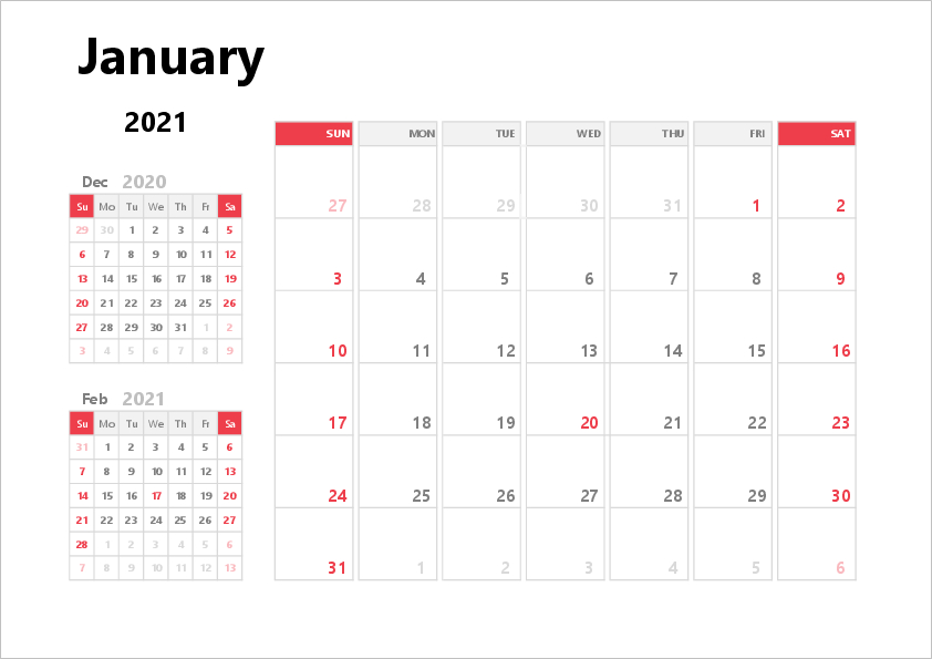 2021 Excel Calendar Printable / Free 12 Month Calendar