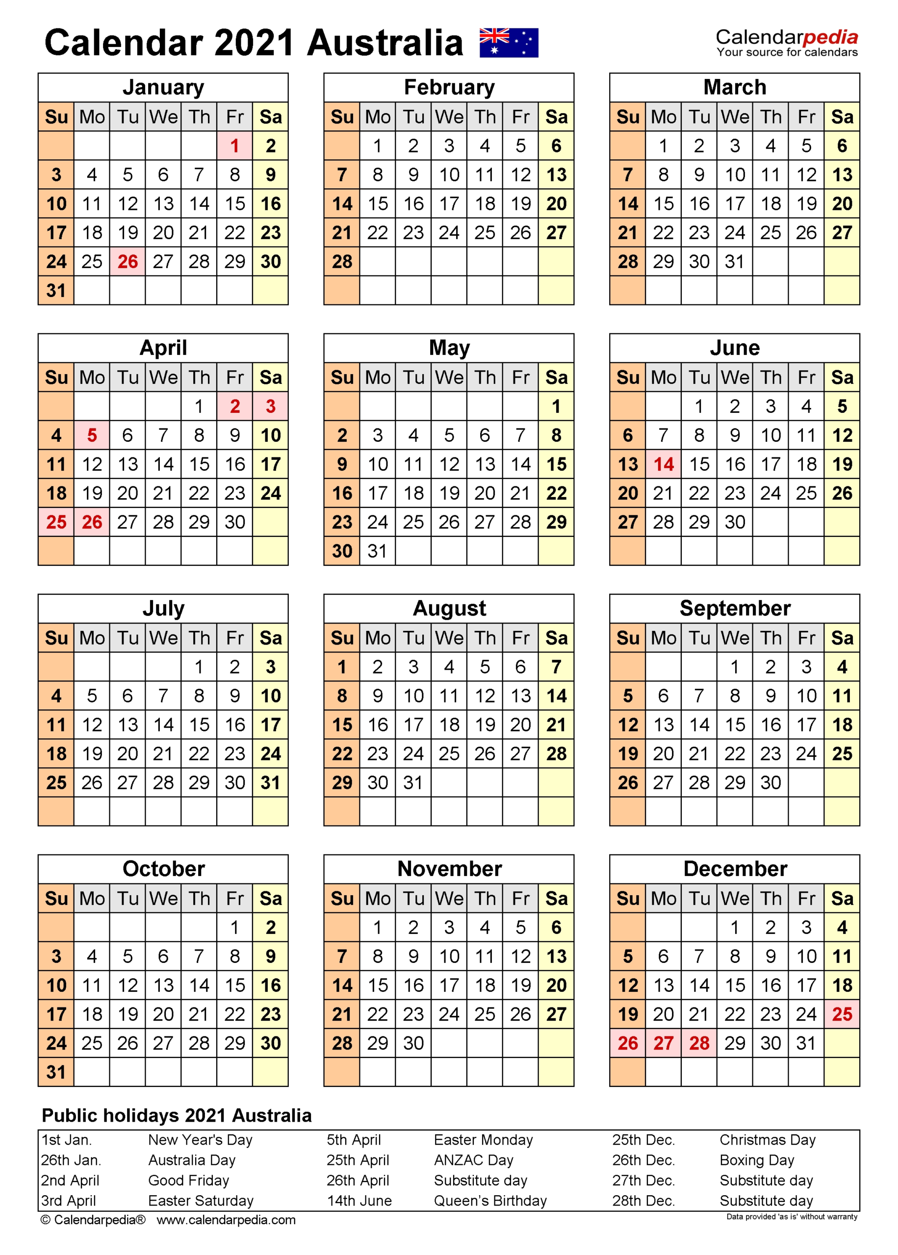 2021 Financial Calendar Australia - Template Calendar Design