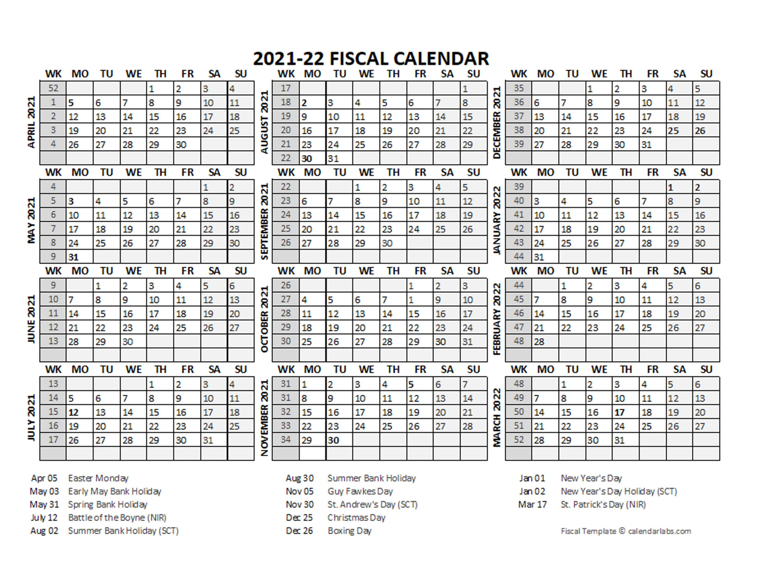 2021 Fiscal Calendar Template Starts At April - Free