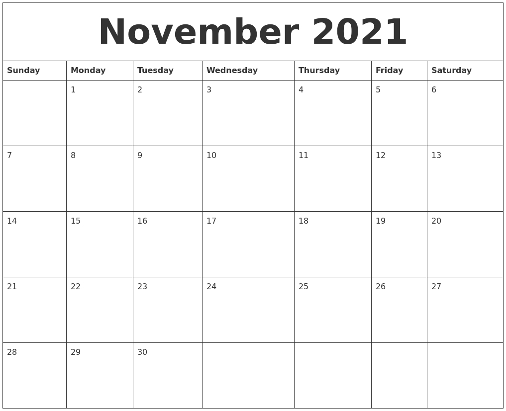 2021 Free Printable Calendars Without Downloading November