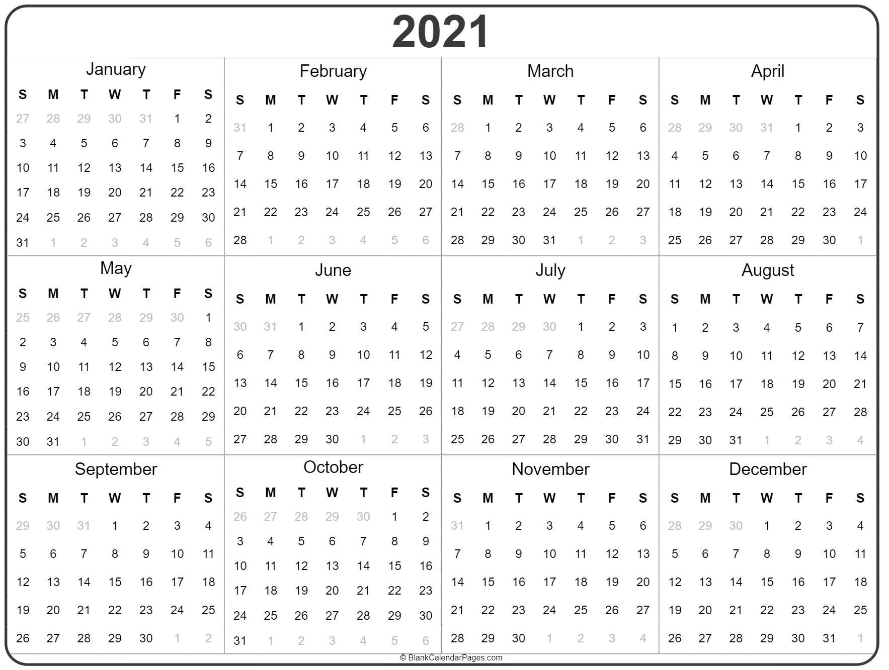 2021 Free Printable Calendars Without Downloading