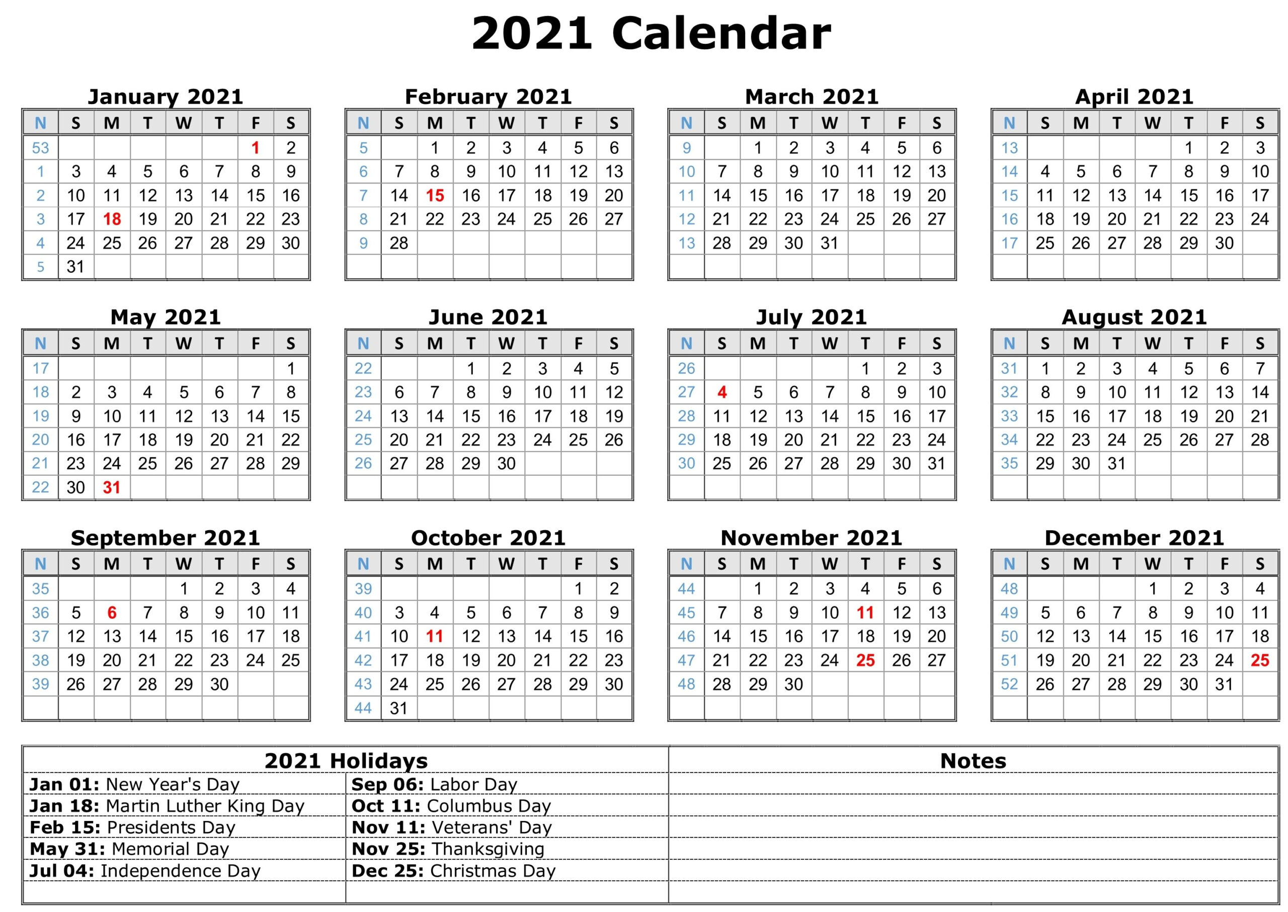 2021 Holidays - Free Download Printable Calendar Templates