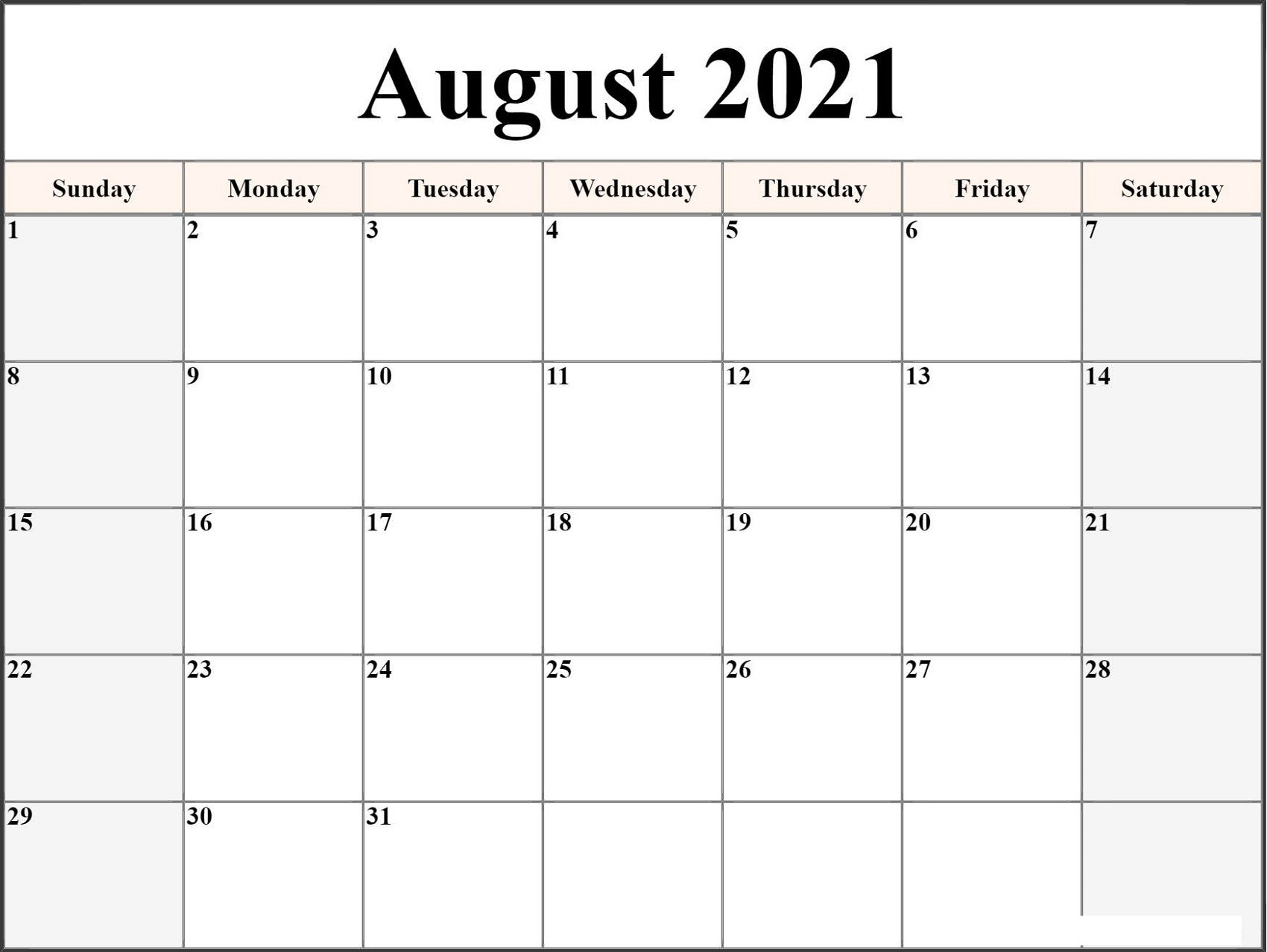 2021 Monthly Calendar Template Word