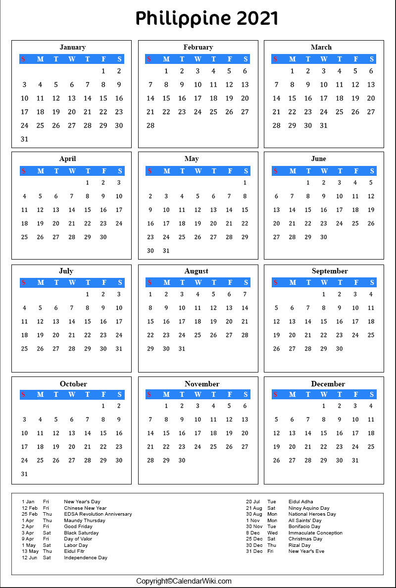 2021 Printable Calendar Philippines | 2021 Printable