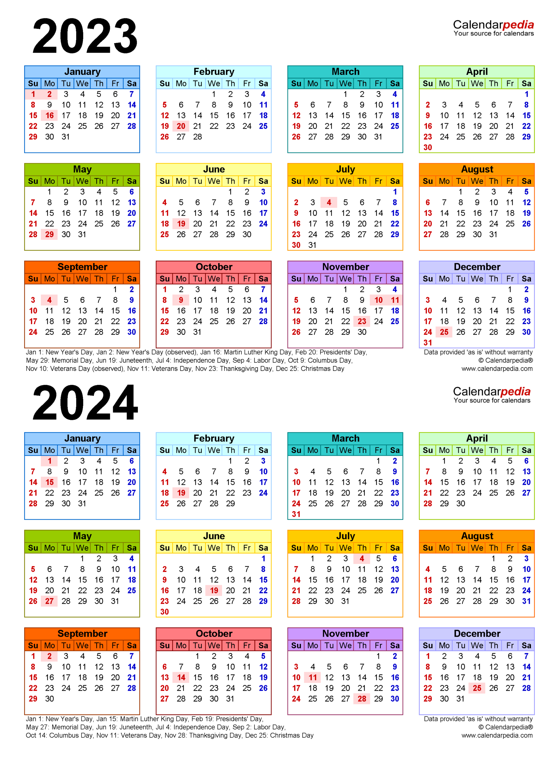 2023-2024 Two Year Calendar - Free Printable Microsoft