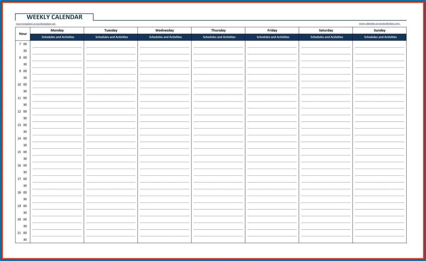 24 Hour 7 Day A Week Schedule Template - Example Calendar