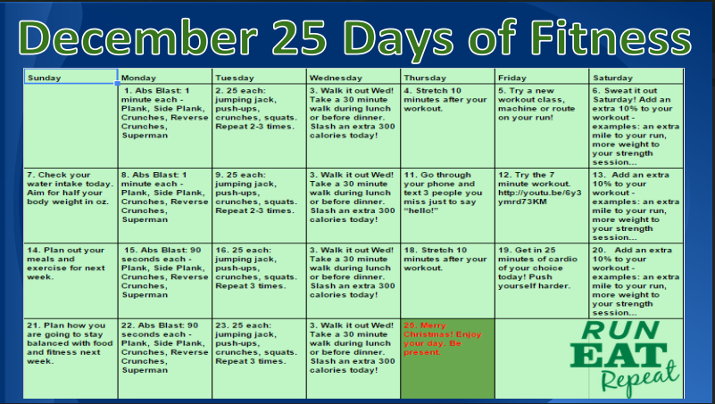 25 Days Of Fitness December 2014 Starts Now! - Run Eat Repeat