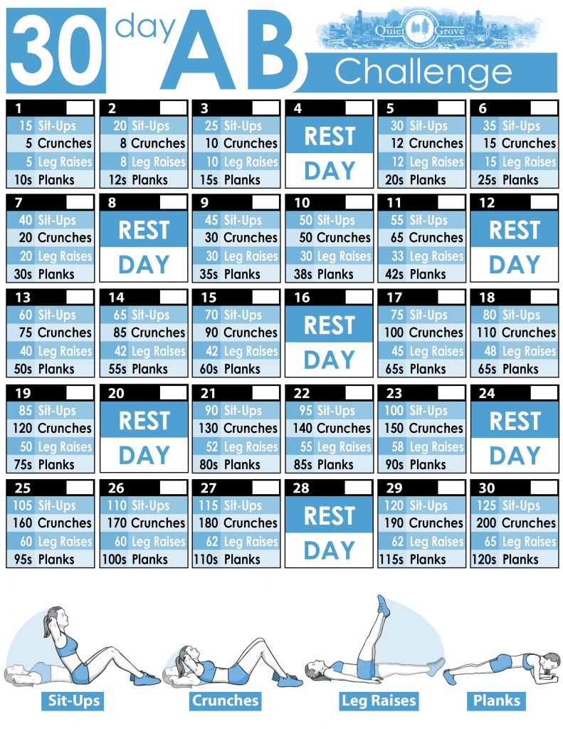 30 Day Fitness Challenges Printables - Template Calendar