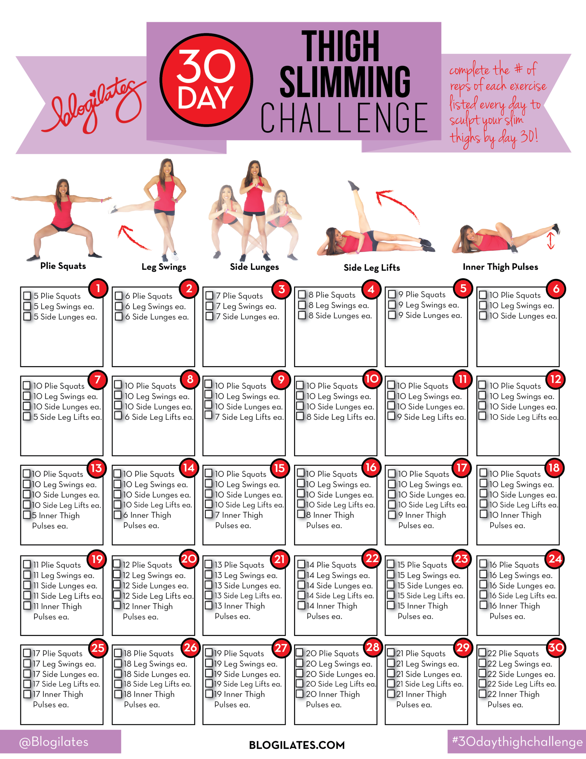 30 Day Inner Thigh Challenge Printable | Esercizi Di