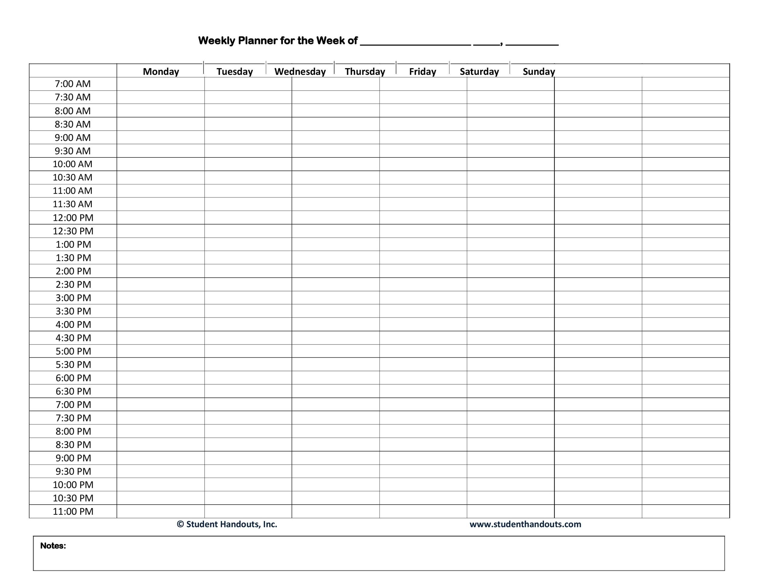 30 Minute Weekly Schedule Printable - Example Calendar