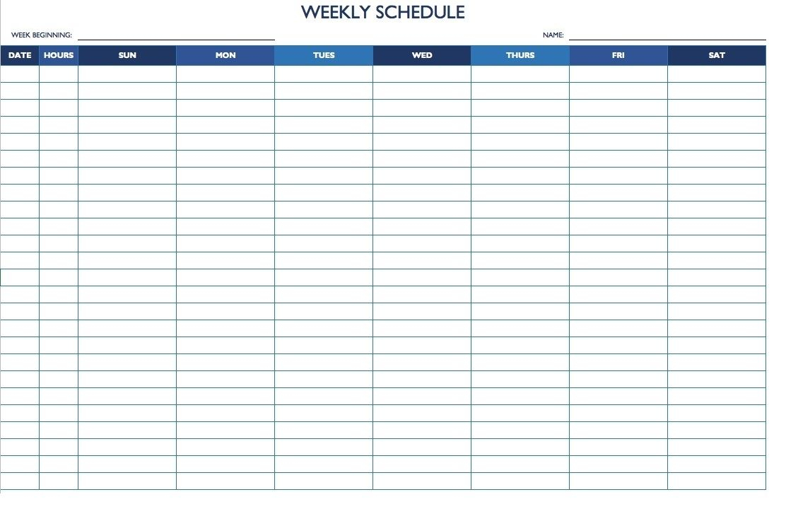 Weekly Calendar With Hours Of Day