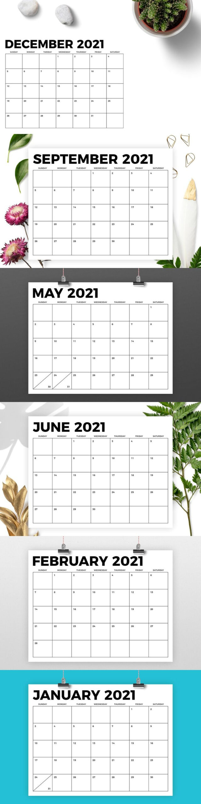 8.5 X 11 Inch Bold 2021 Calendar | Calendar Template, 2020