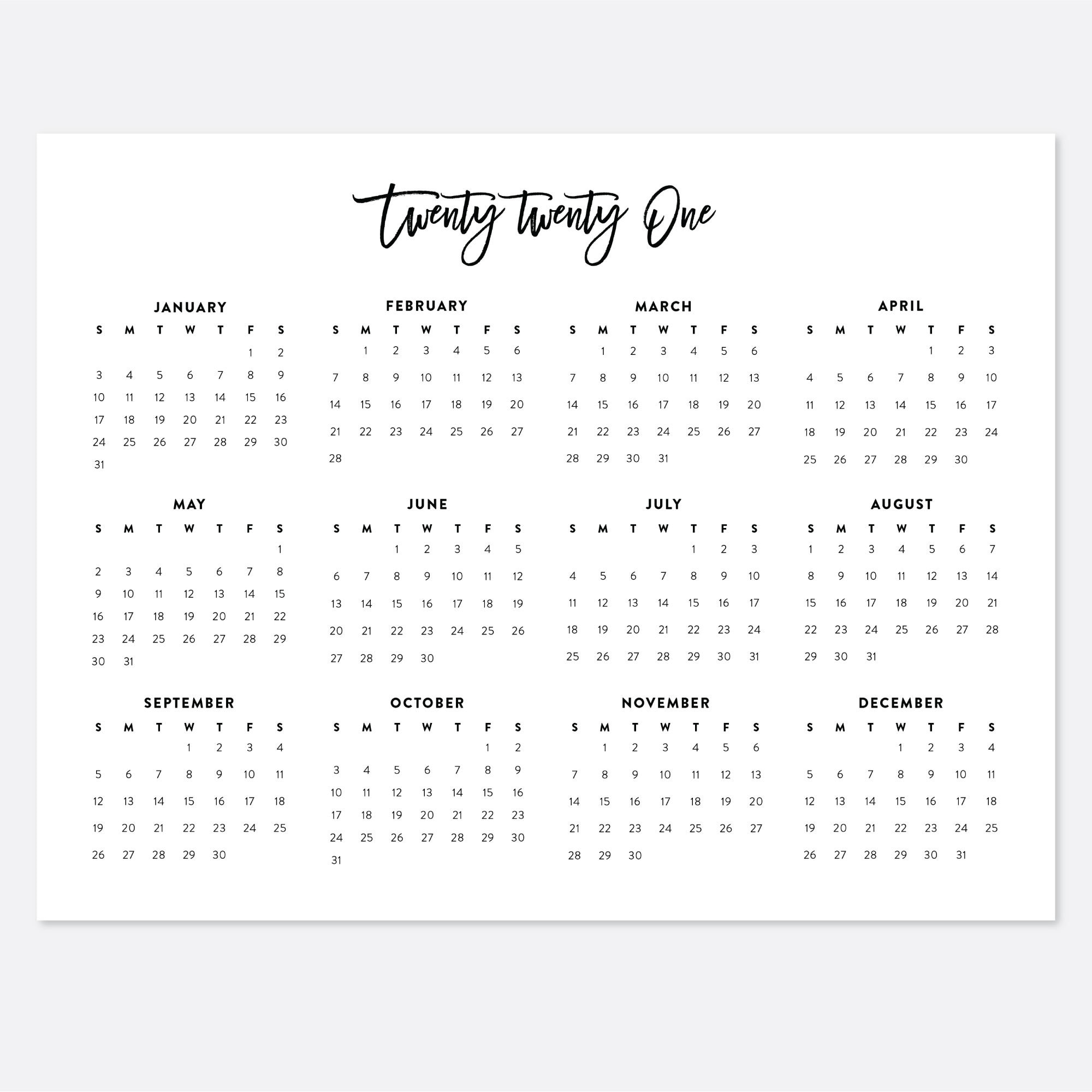 8.5X11 Printable Calendar 2021 Letter Calendar 2021 Year