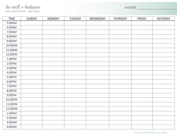 Monday Through Sunday Timesheet