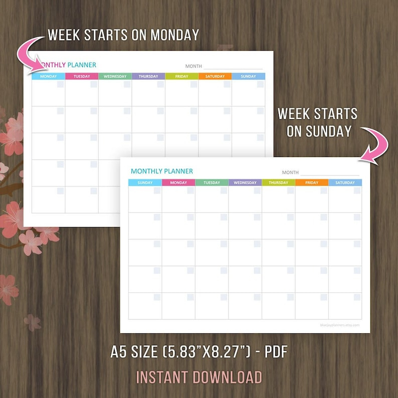 A5 Undated Monthly Planner Printable Monthly Calendar | Etsy