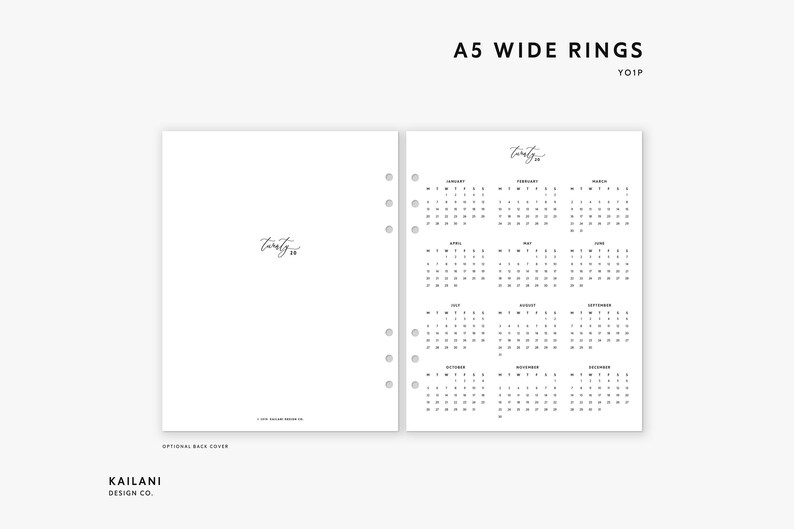 A5 Wide Rings 2020 Year At A Glance Insert Printable | Etsy