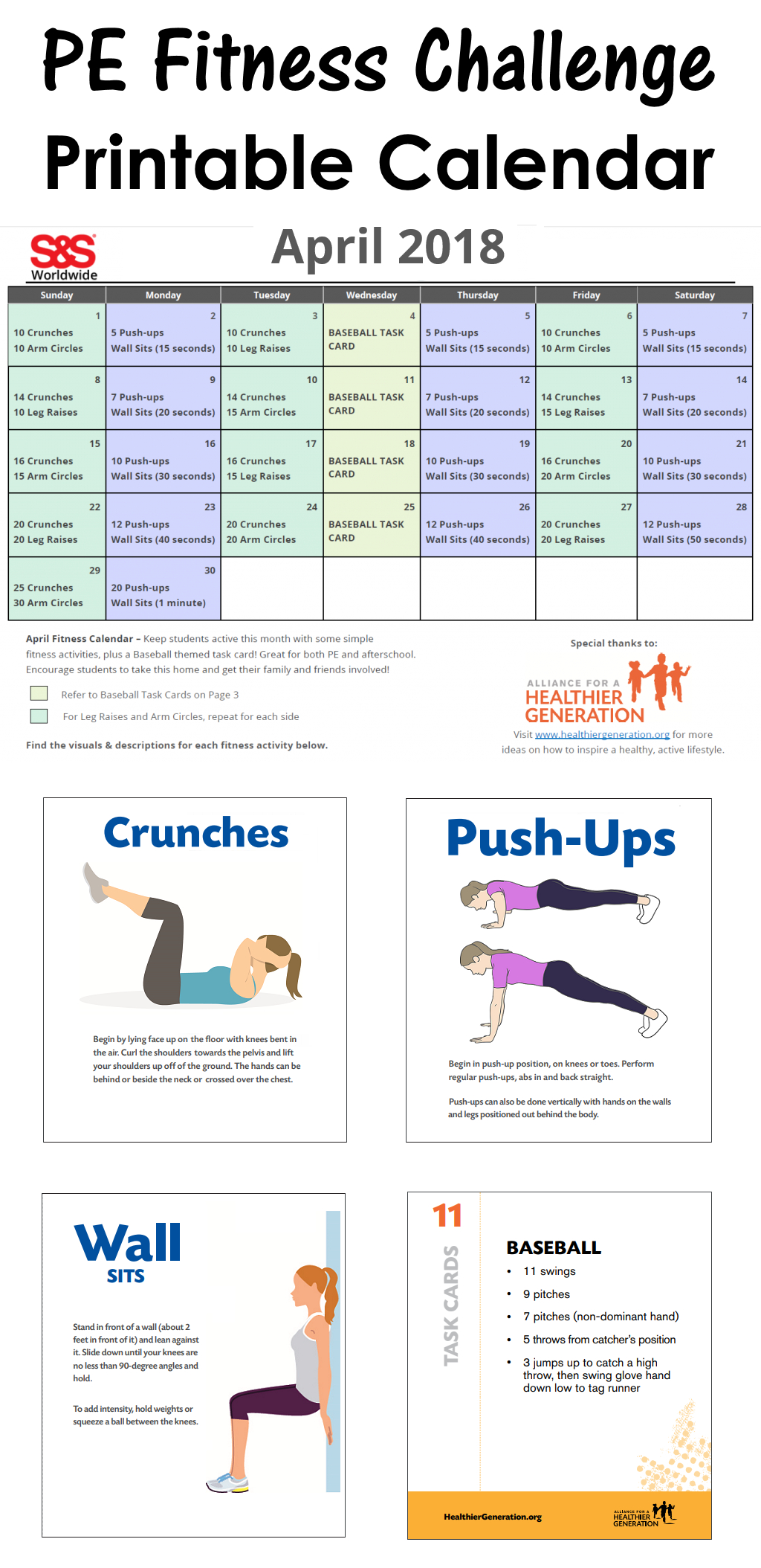 April Fitness Challenge Calendar | Printable Calendar 2021