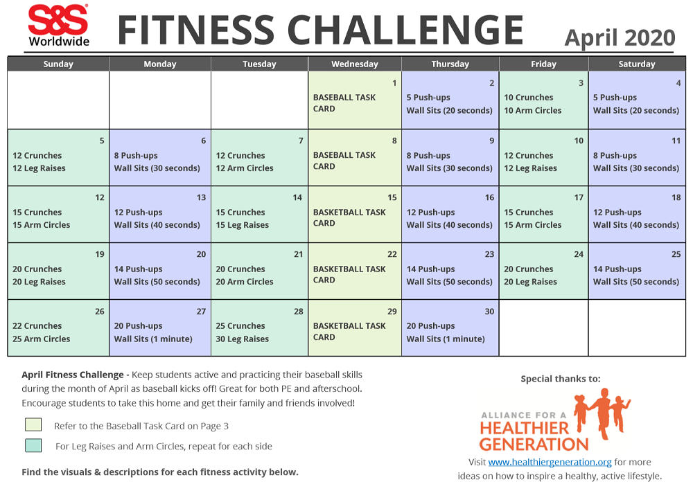 April Printable Fitness Challenge Calendar In 2020 (With