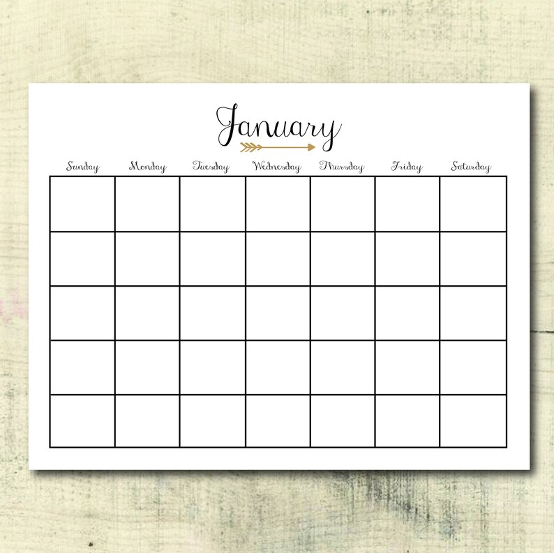 Arrow 12-Month Printable Diy 8.5 X 11 Horizontal Calendar