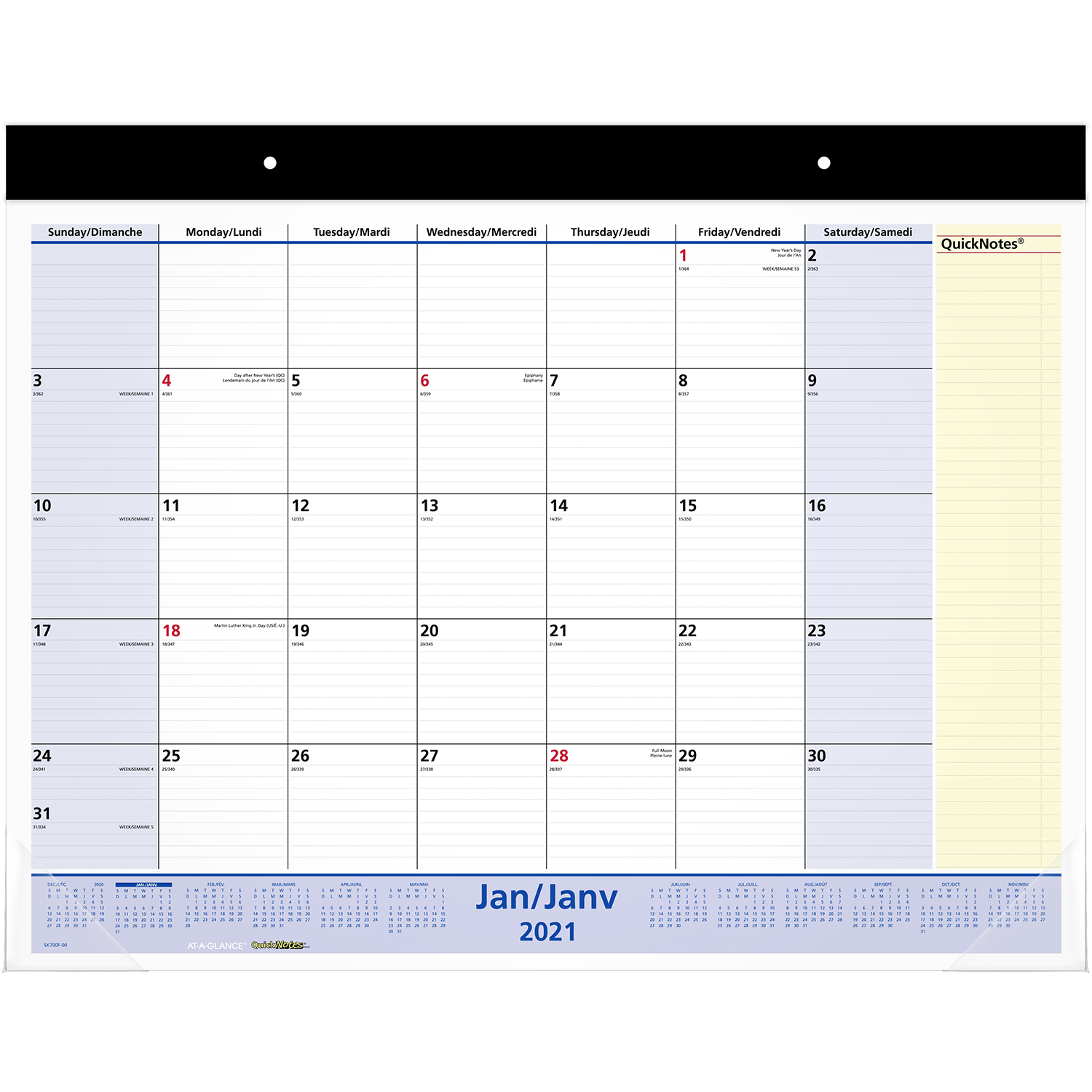 At-A-Glance 13-Month Quicknotes Monthly Desk Pad Calendar