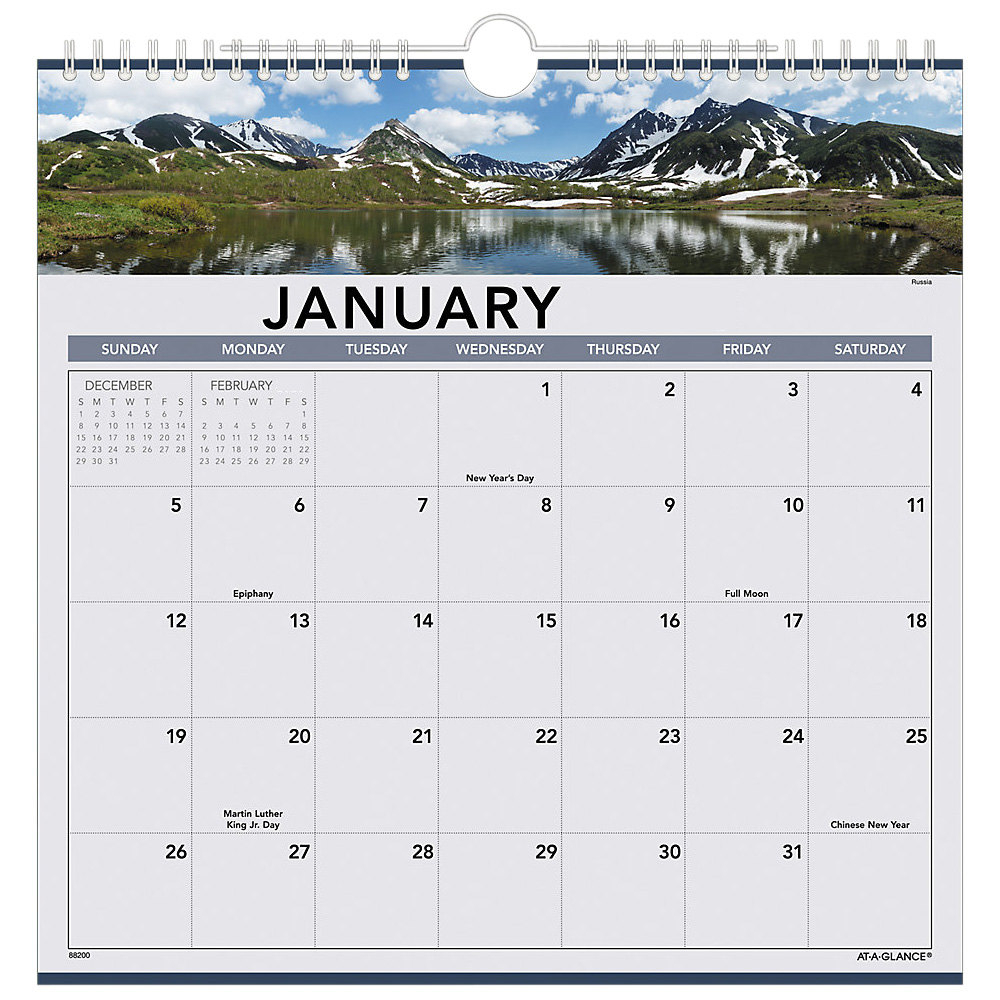 At-A-Glance 88200 12&quot; X 12&quot; Landscape Monthly January 2021