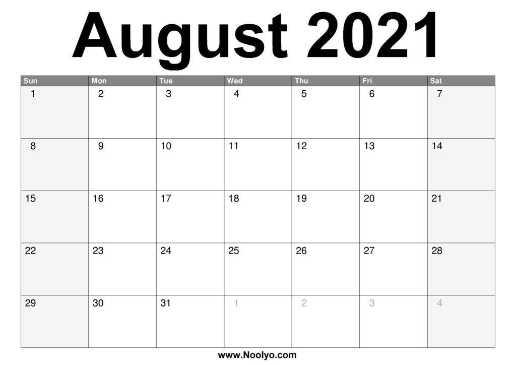 August 2021 Calendar Printable - Free Download - Noolyo