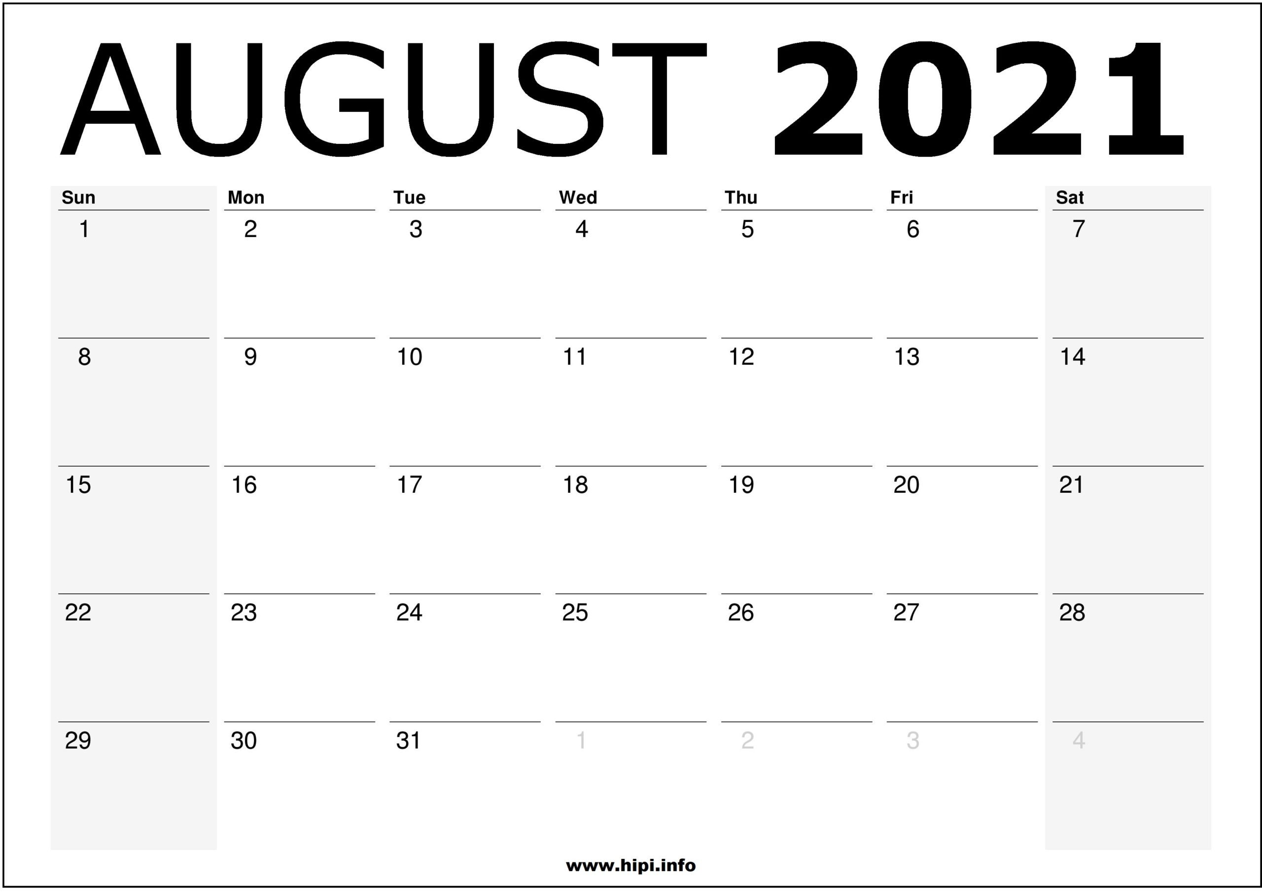 August 2021 Calendar Printable - Monthly Calendar Free