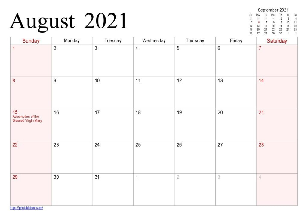 August 2021 Calendar Printable Pdf Templates For Free Download