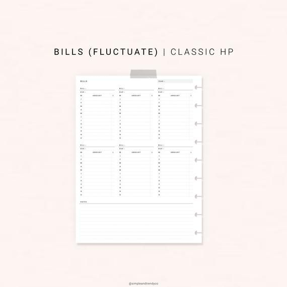 Bill Tracker Printable Happy Planner Classic, Bill Organizer Bill Due Planner, Monthly Bill