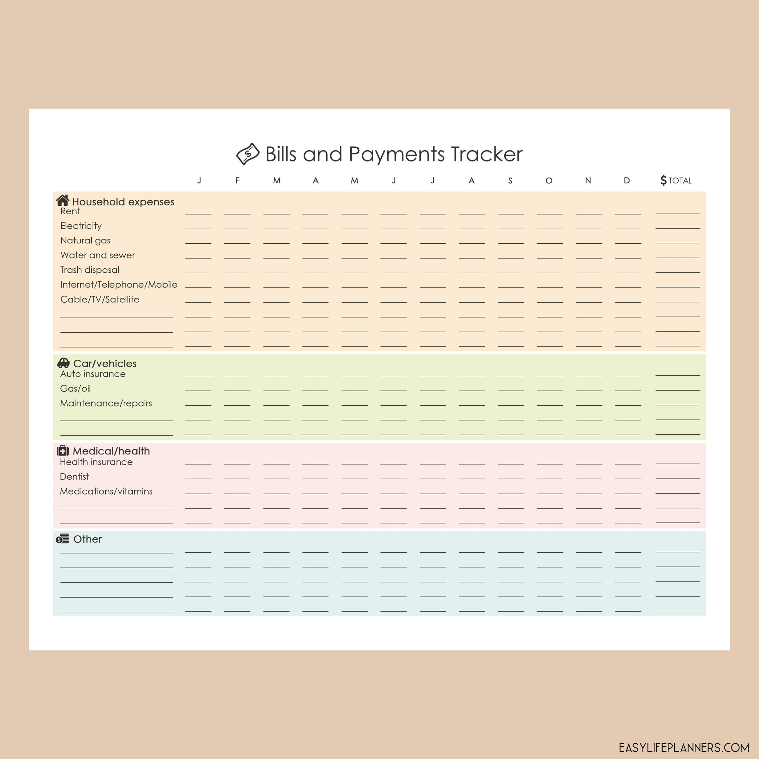 Bill Tracker Printable Pdf Letter Bills Organizer Budget Printable Happy Planner Large Tracker