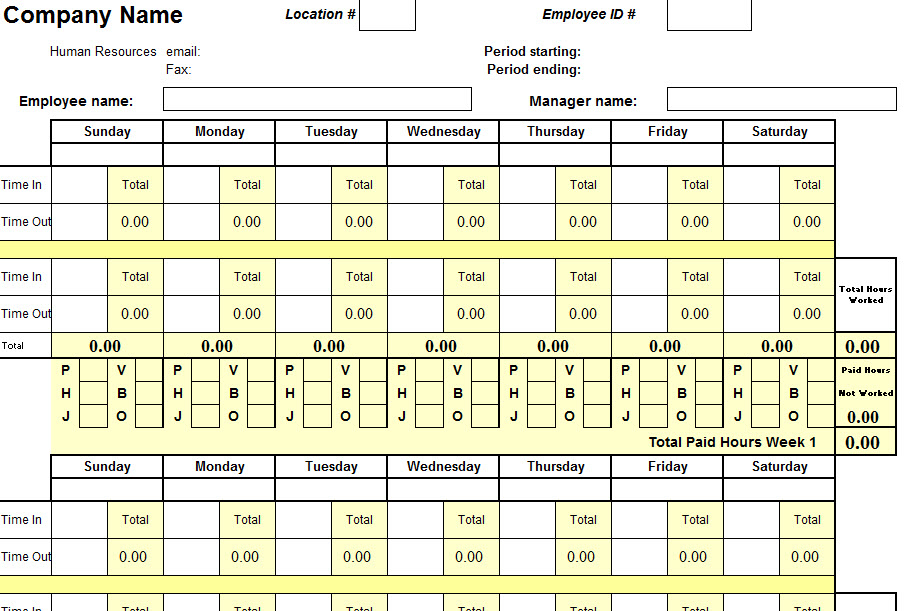 Biweekly Time Sheet Template - My Excel Templates