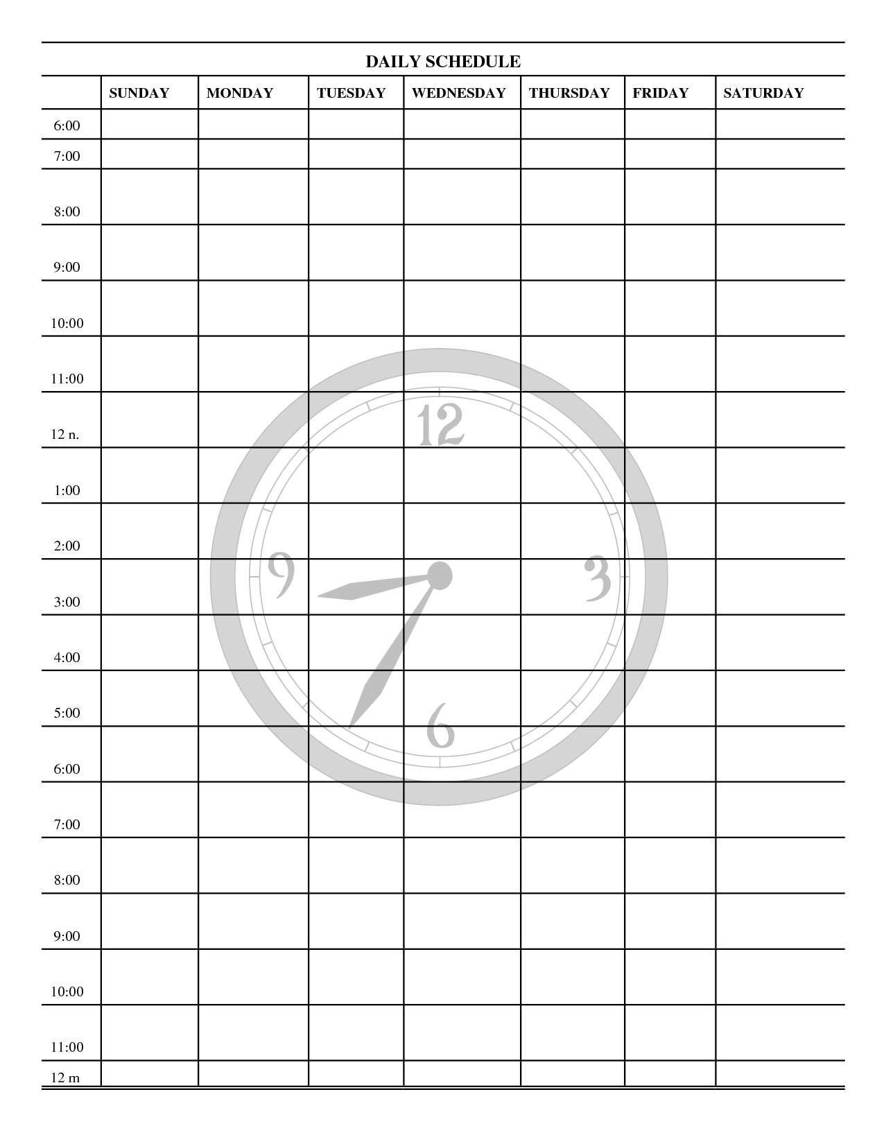 Blank 7 Day Schedule :-Free Calendar Template