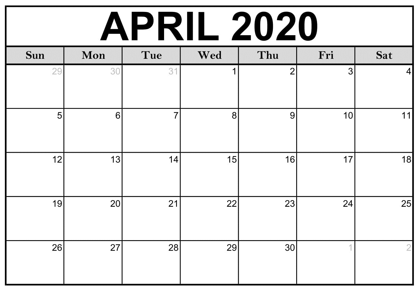 Blank April 2020 Calendar For Employee Attendance | Free